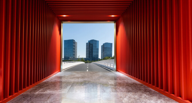 Background of empty red pedestrian walkway