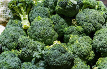 Pile of fresh broccoli in market
