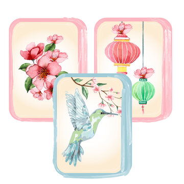 A vibrant and stylish vector collection of Mahjong tiles featuring unique and modern designs like butterflies, floral arrangements, and cheerful slogans. Perfect for graphic design, game assets, greet