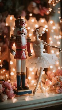 Holiday decoration with nutcracker and ballet dancer creating a magical winter atmosphere in a cozy setting