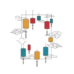 Colorful Lanterns and Clouds in Asian Style Design.