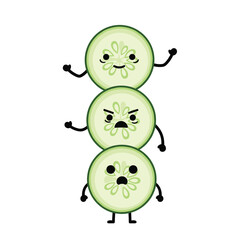 Stack of Cucumber Slices with Cartoon Faces Expressing Different Emotions.