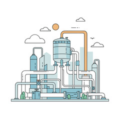 Industrial Plant Illustration with Tanks and Piping System.