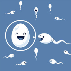 Cartoon Sperm and Egg Fertilization Illustration.