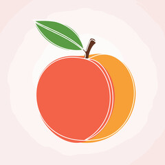 Illustration of a Ripe Peach with Leaf and Stem.