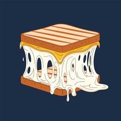 Cartoon Grilled Cheese Sandwich with Melted Cheese.