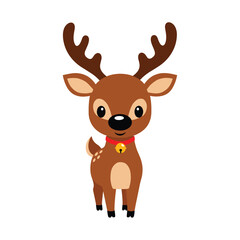 Adorable Cartoon Reindeer with Red Collar and Jingle Bell.