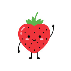 Adorable Strawberry Character with Heart Shape and Smiling Face.