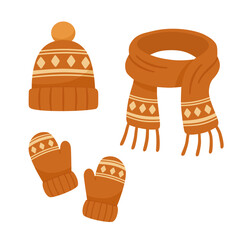 Winter hat scarf and mittens illustration