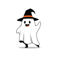 Cartoon Ghost with Witch Hat for Halloween Celebration.