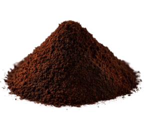 Pile of dark roasted coffee grounds isolated on transparent background