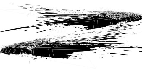 Tire tread marks, wheel textures, tire marks - car racing, motocross, drift, rally, off-road and others. Vector black isolated texture in grunge style with