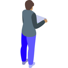 Isometric Person Holding Grid With Dots Against White Background