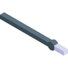 Isometric perspective of a gray metallic USB flash drive with a light purple tip against a white background showing a transparent background effect for design purposes