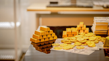 Substantial gold bullion stacks and shining coins represent a key Safe-haven Asset, stabilizing value against Geopolitical Uncertainty and recent Spot Gold price Correction.