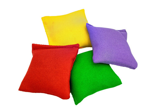 Colorful beanbags tossed for outdoor fun game