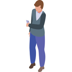 Isometric Man In Casual Outfit Holding A Mobile Phone With A Transparent Background
