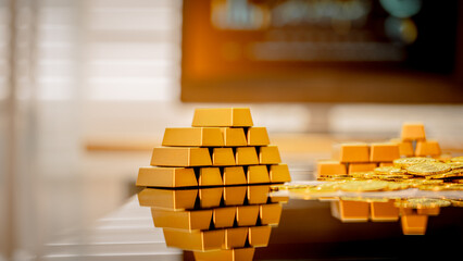 Substantial gold bullion stacks and shining coins represent a key Safe-haven Asset, stabilizing...