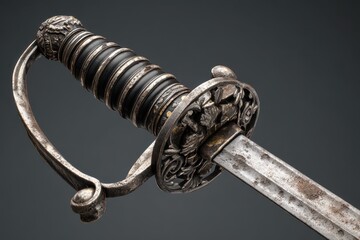 Naklejka premium Civil War Sword: Hilt Detail of an Old Metal Saber in Isolated Setting