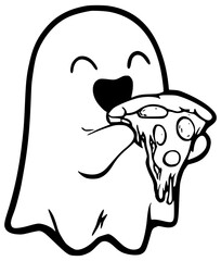 Cute ghost eating sausage pizza