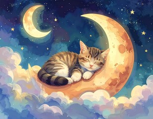 Generated image　夜空に眠るねこ