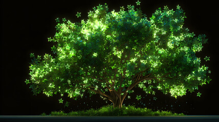 A luminous tree with vibrant green foliage, showcasing a stunning display of nature's beauty and serenity.