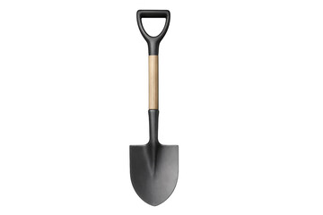 Shovel tool for gardening and digging, professional d-handle spade equipment with wooden shaft, isolated transparent background