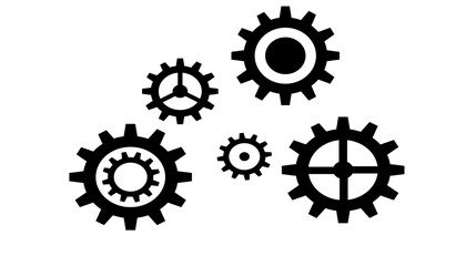 Minimalist gear network and circuit diagrams in black and white