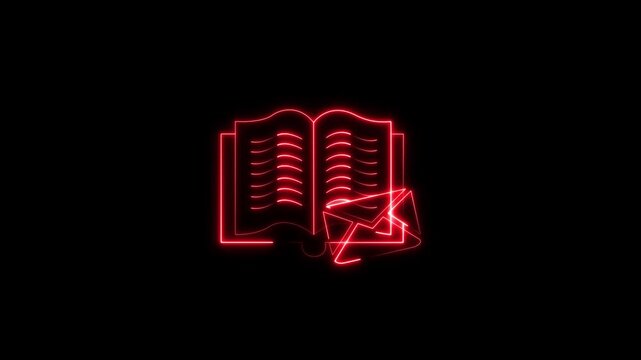 Neon light effect animation of a book icon with a mail envelope