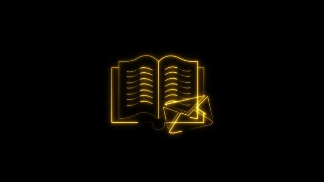 Neon light effect animation of a book icon with a mail envelope