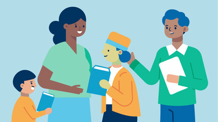 A volunteer hands out informational brochures on local health resources making sure everyone knows about available services beyond the mobile unit.