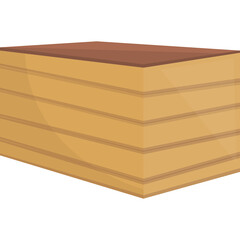 Stack of flat wooden planks with brown top layer isolated on white background with visible wood grain texture and layered construction