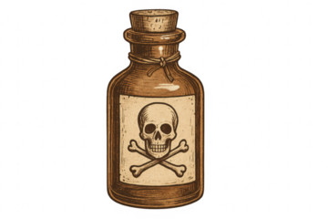 Poison bottle featuring skull and crossbones drawing