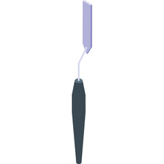 Isometric illustration of a spatula with a dark gray handle and a light purple head isolated on a white background with a transparent background element