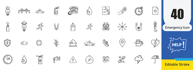 Collection of Emergency icons and symble in black & white
