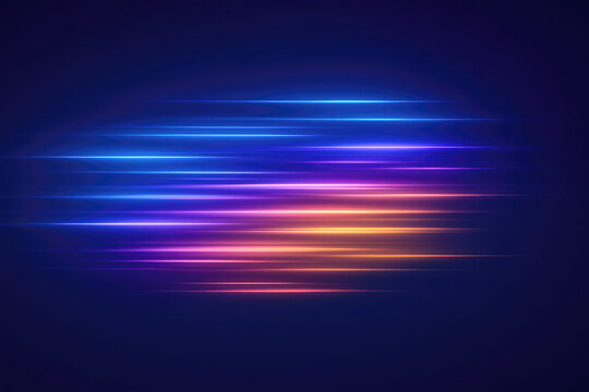 Abstract streaks of blue and purple light trails on a dark background