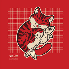 Cartoon maneki neko cat. Vector illustration	
