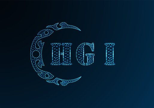 Low poly letter logo HGI design. HGI letter logo low poly vector design on blue color gradient background. HGI logo low poly design
