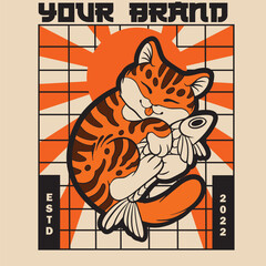 Cartoon maneki neko cat. Vector illustration	
