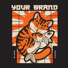 Cartoon maneki neko cat. Vector illustration	
