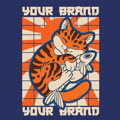 Cartoon maneki neko cat. Vector illustration	
