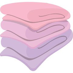 Stack of Folded Blankets in Soft Pink and Lavender Hues with Gentle Folds and Subtle Shadows on a Transparent Background