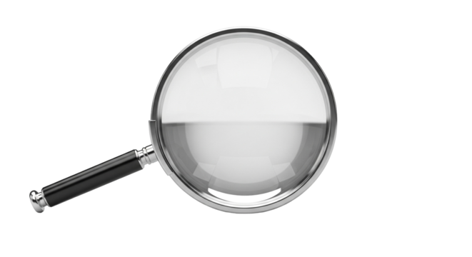 Silver Magnifying Glass with Clear Lens, Isolated on White