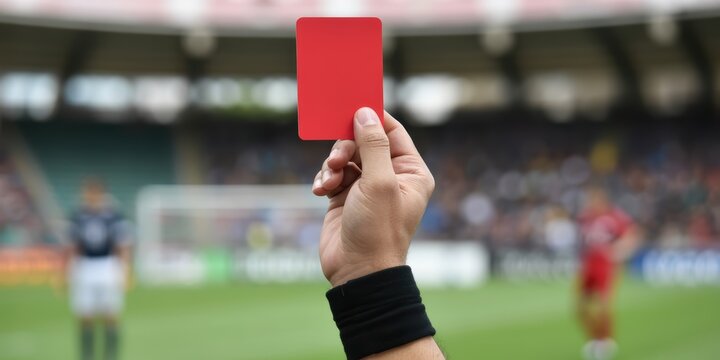 Referee Holding Up Red Card at Football Game