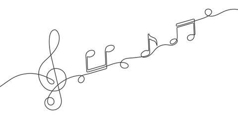 Musical notes .Musical concept. Continuous line drawing. Vector illustration.
