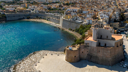 Aerial view of the bay of Castellammare del Golfo, a town located in the province of Trapani, Sicily, Italy. The town overlooks the Mediterranean Sea.