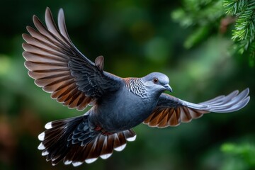 Barred Cuckoo Dove in Flight with Open Wings