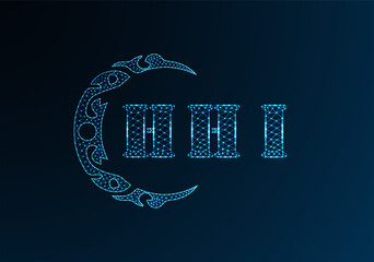 Low poly letter logo HHI design. HHI letter logo low poly vector design on blue color gradient background. HHI logo low poly design