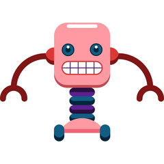 Pixelated Pink Robot Character With Blue Eyes And Red Arms On A Transparent Background