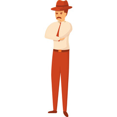 Pixelated Man In A Hat And Tie Standing With Arms Crossed In Front Of White Background